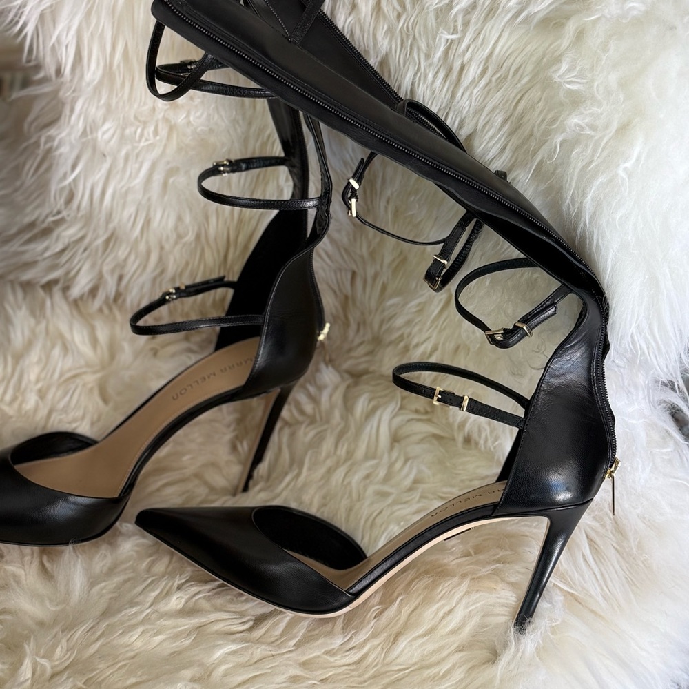 ❤️ Black Strappy Gladiator leather Heels classy pointy toe stilettos boot - Picture 3 of 13